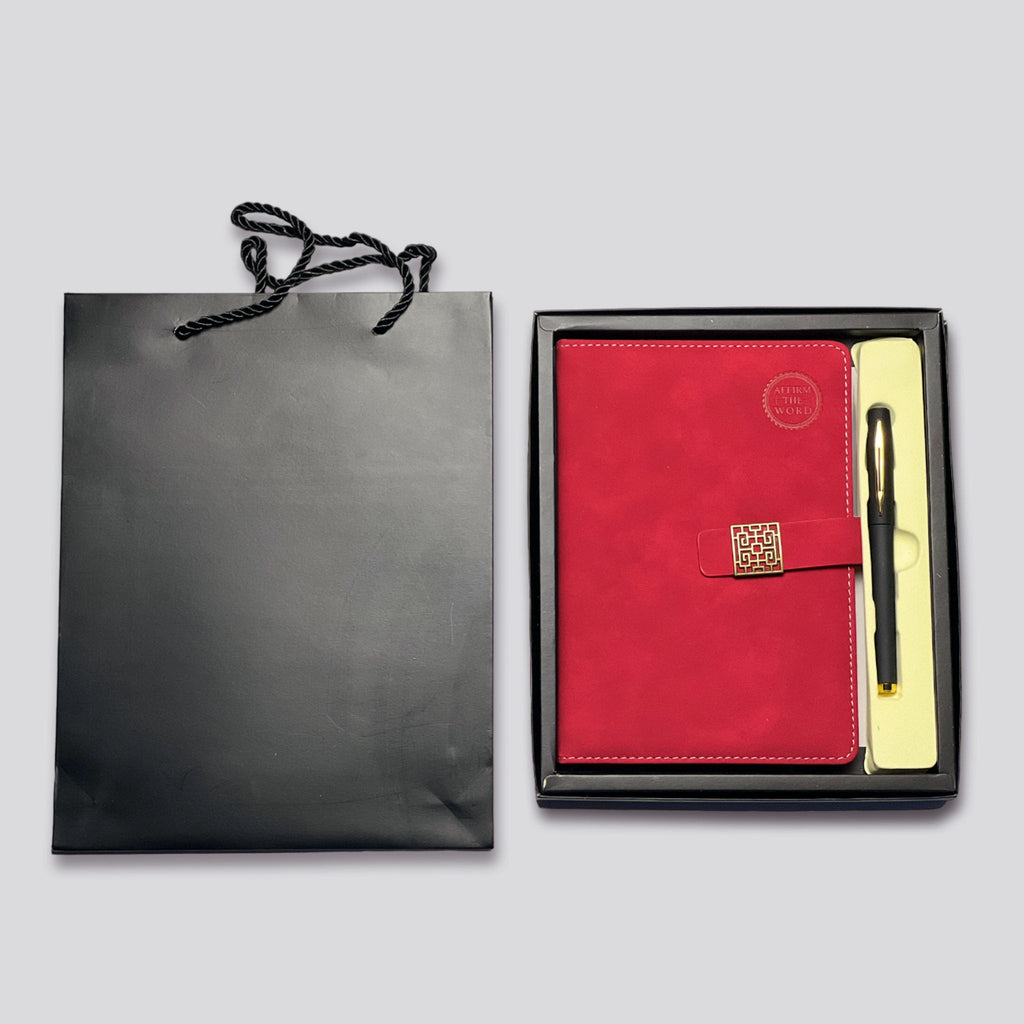 Lined Journal & Pen Gift Set—Red (FREE Engraving)