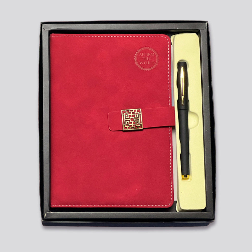 Lined Journal & Pen Gift Set—Red (FREE Engraving)