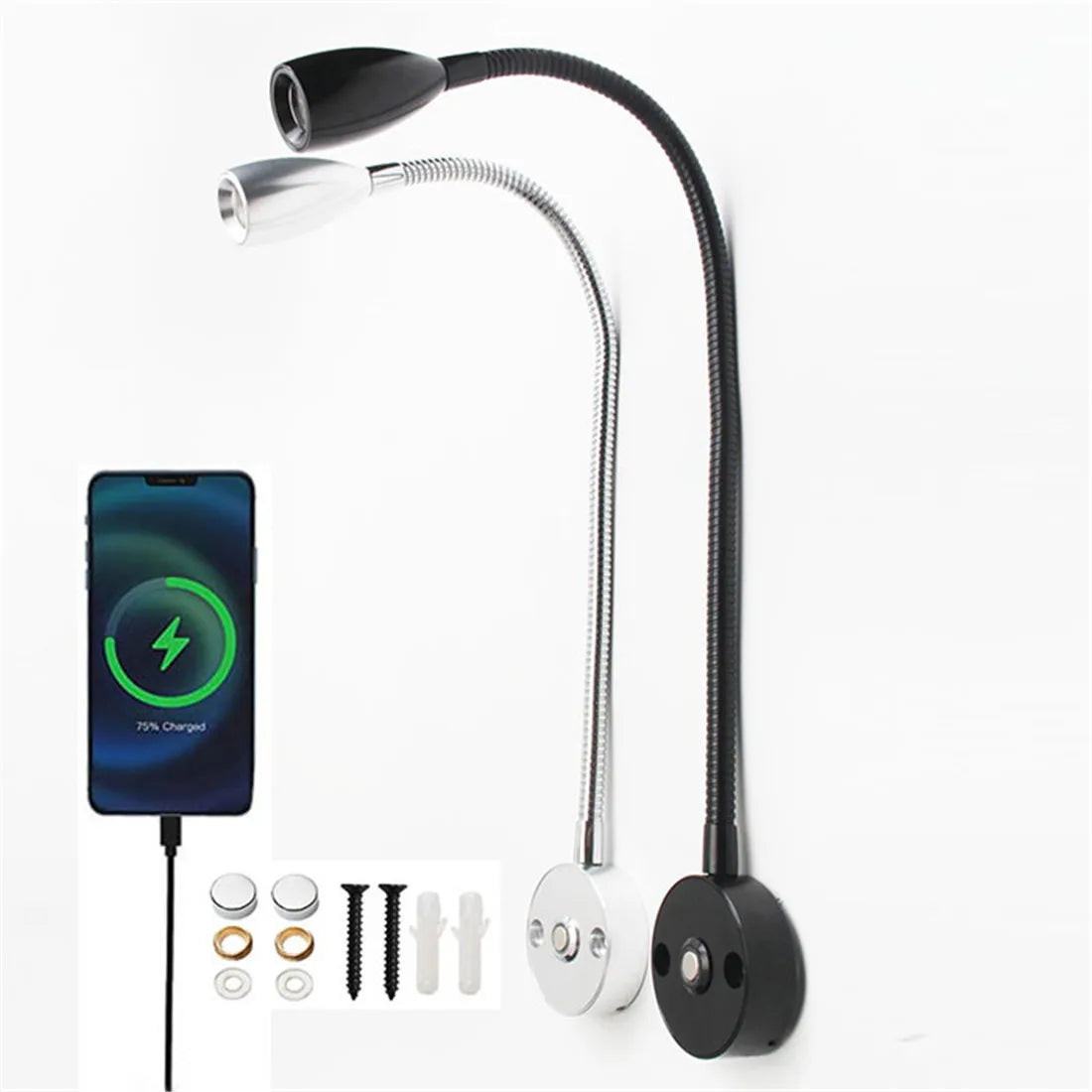 DecorBites™ LED Reading Light with USB Port, Touch Dimmable Gooseneck Lamp